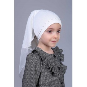 Tüllü Çocuk Bone Başörtüsü - Beyaz